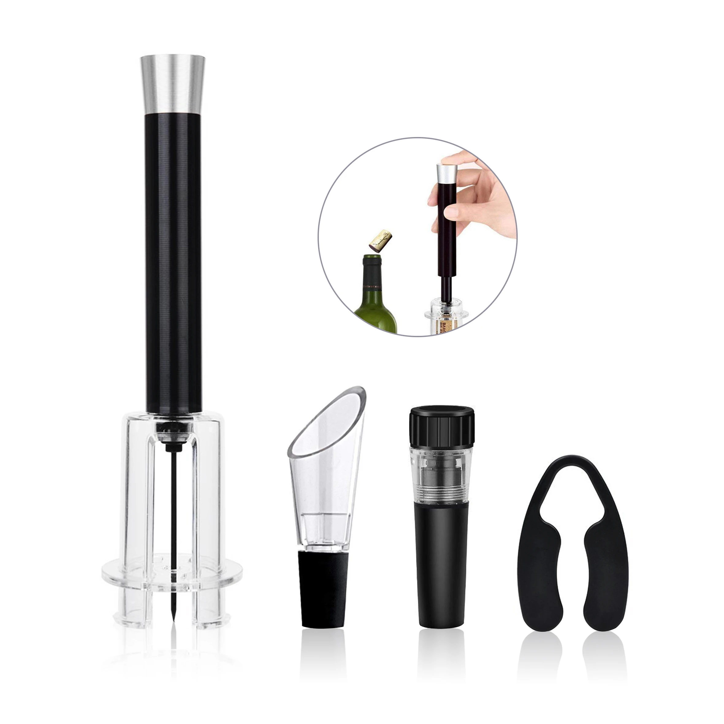 

Wine Air Pressure Pump Opener Set, Wine Bottle Cork Remover Accessory Tool Kit with Wine Aerator Pourer, Vacuum Stopper