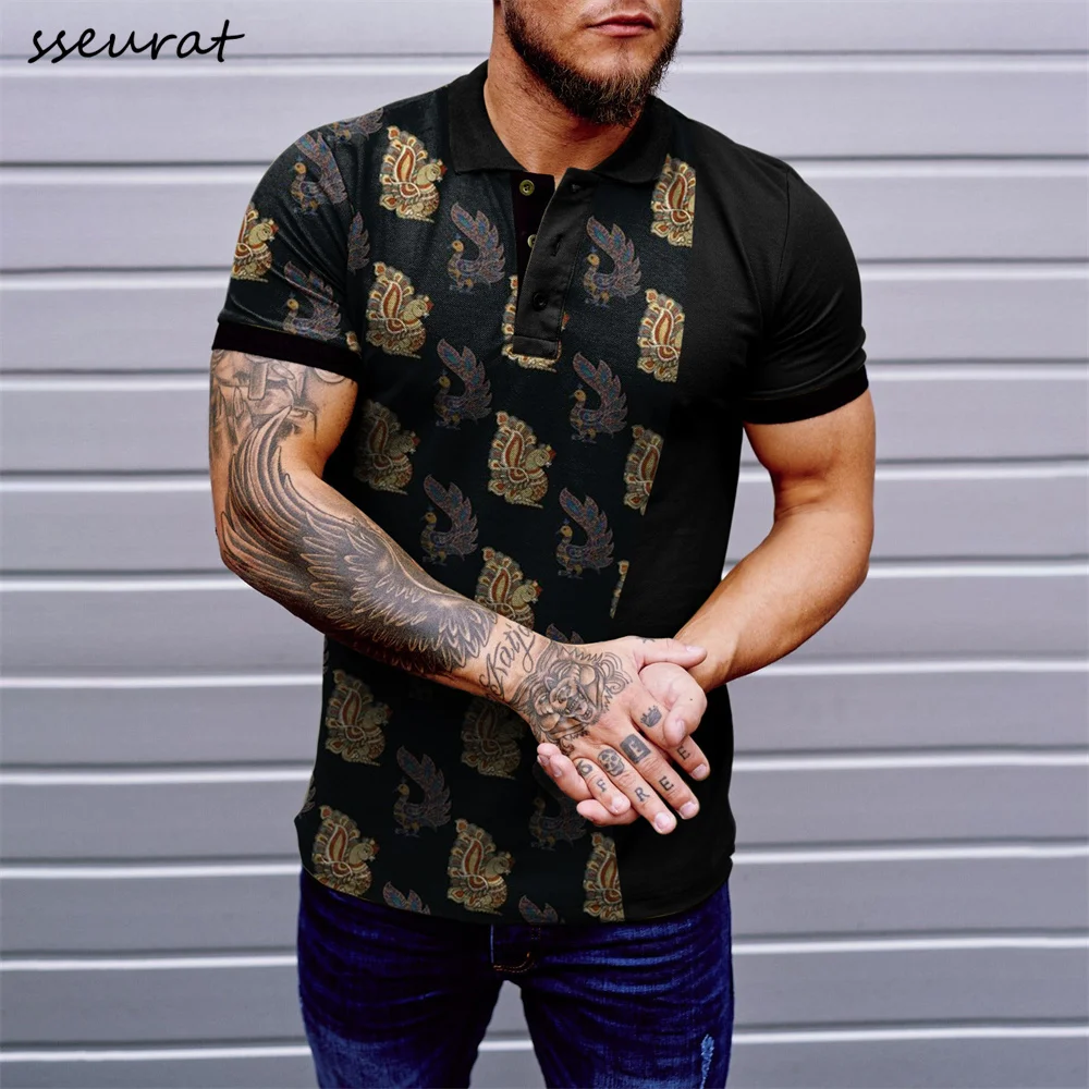 

SSEURAT 2022 Brand New Men's T-shirt Lapel Casual Short-sleeved Print Men T-shirt for Male Pullover Top