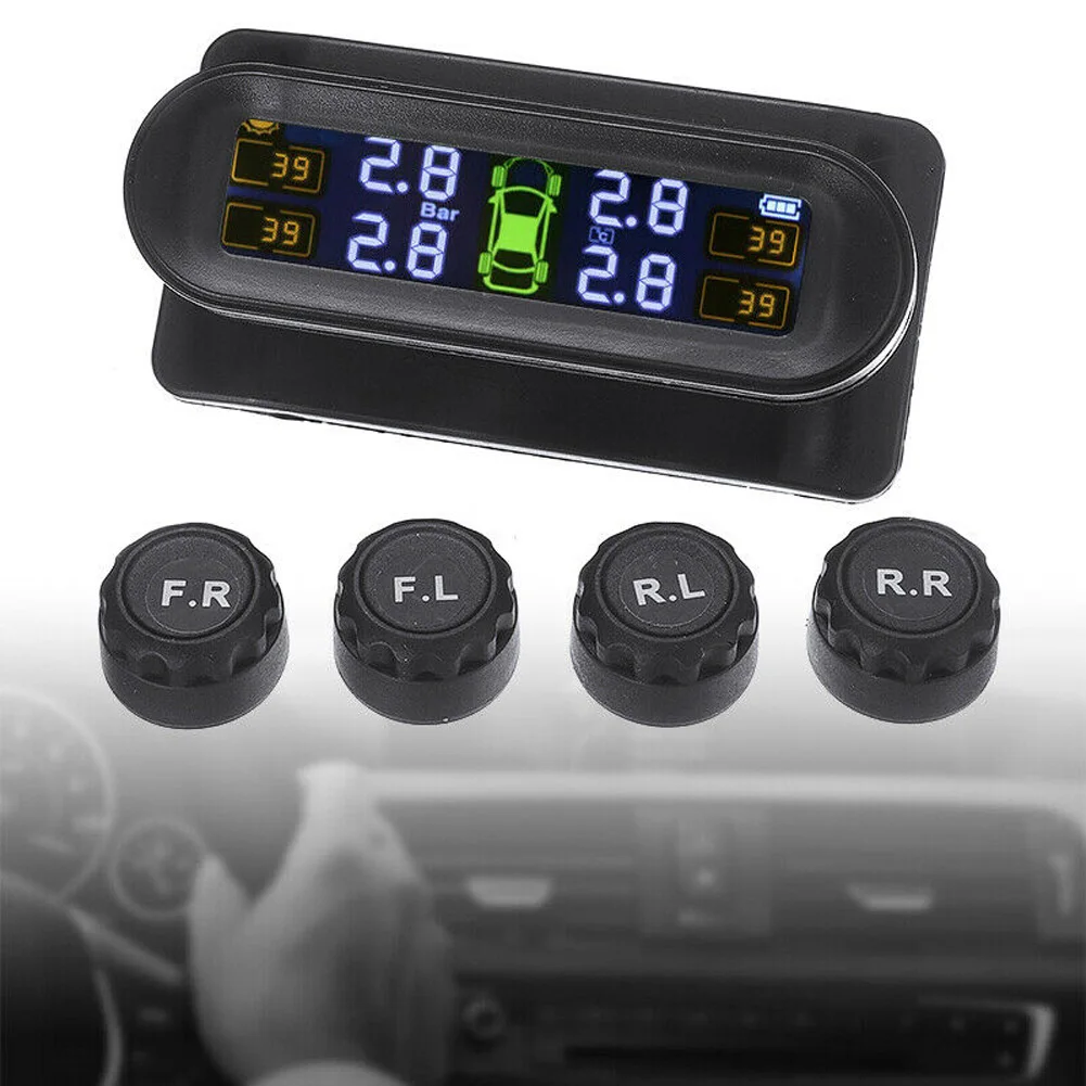 

Solar Wireless Car TPMS Tire Pressure Monitoring System 4pcs External Sensor LCD Time Display Tyre Temperature Monitor Alarm