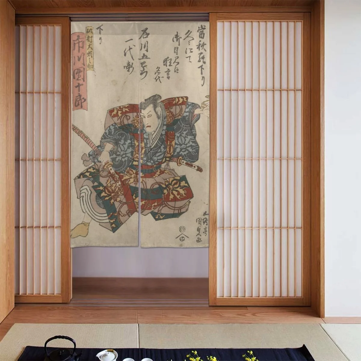 

Ukiyo-e Japanese Door Curtain Traditional Painting Blackout Curtain Cotton Linen Hanging Half Curtain for Partition Toilet Decor