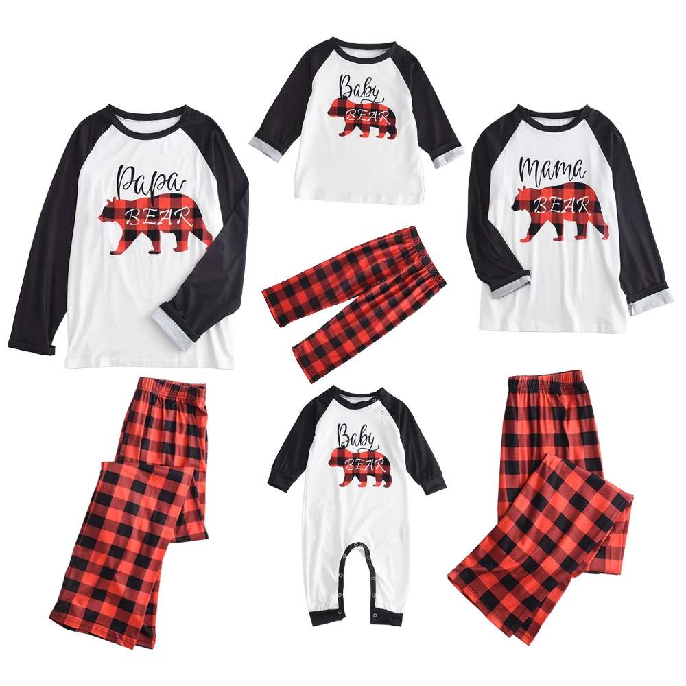 

Семейные рождественские пижамы, новинка, одежда для сна с медведем, пижамные наряды, одежда для мам, пап, детей, для девочек, семейная Одинако...