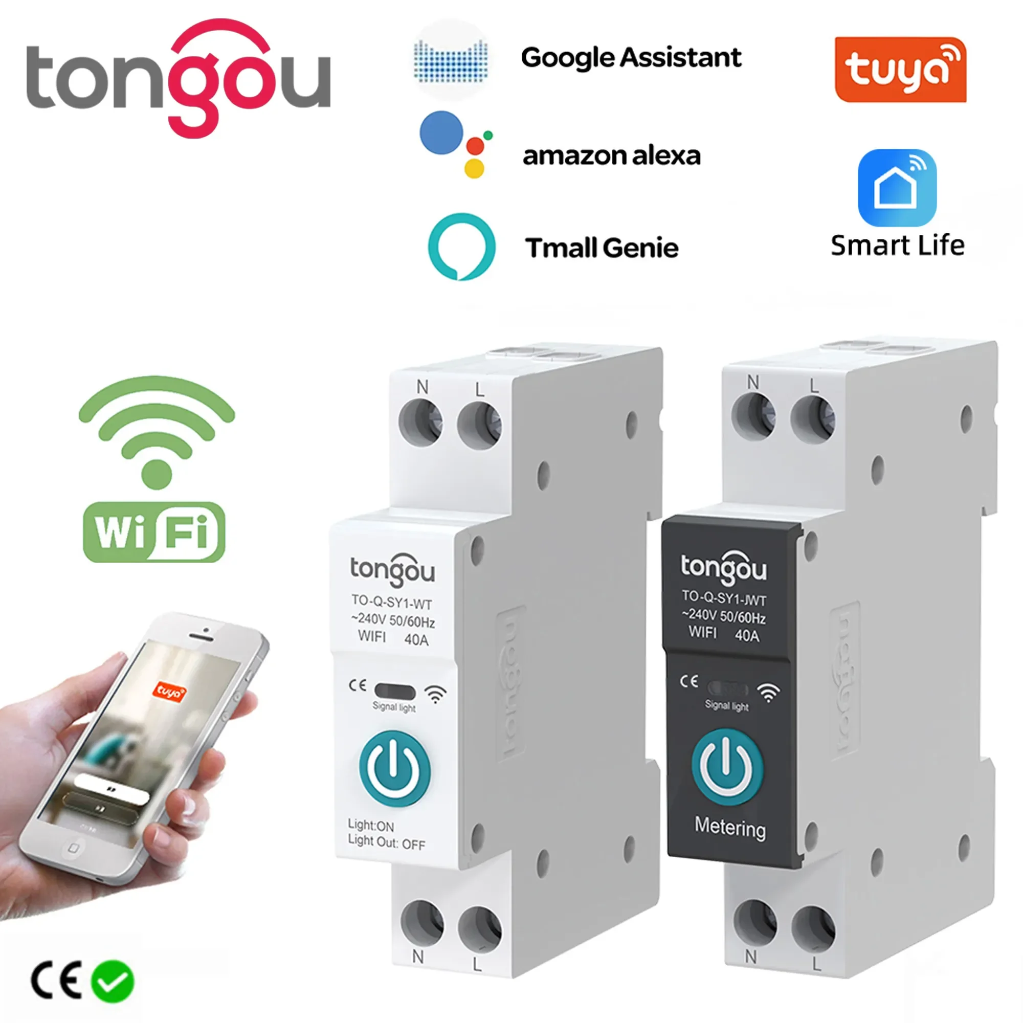 

NEW2023 WIFI Smart Circuit Breaker 1P 63A With Metering DIN Rail for Smart Life wireless Remote Control by APP