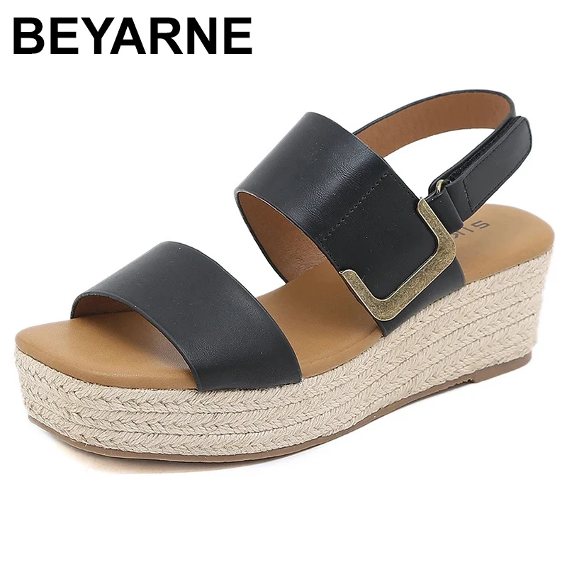 

Summer Leather Sandals for Women Solid Color Casual Large Size Slippers Outdoor Beach Wedges Shoes Sapato Plataforma Feminino