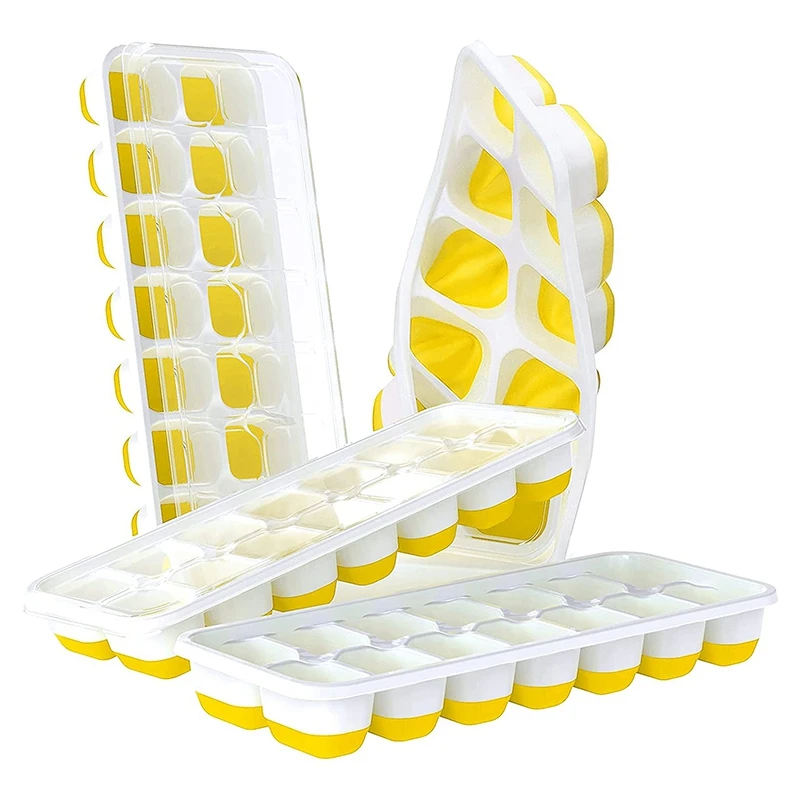 

Ice квадратный поднос 4 упаковки, легко снимаемый силиконовый 14-Ice квадратный поднос с удаляемой крышкой для коктейлей