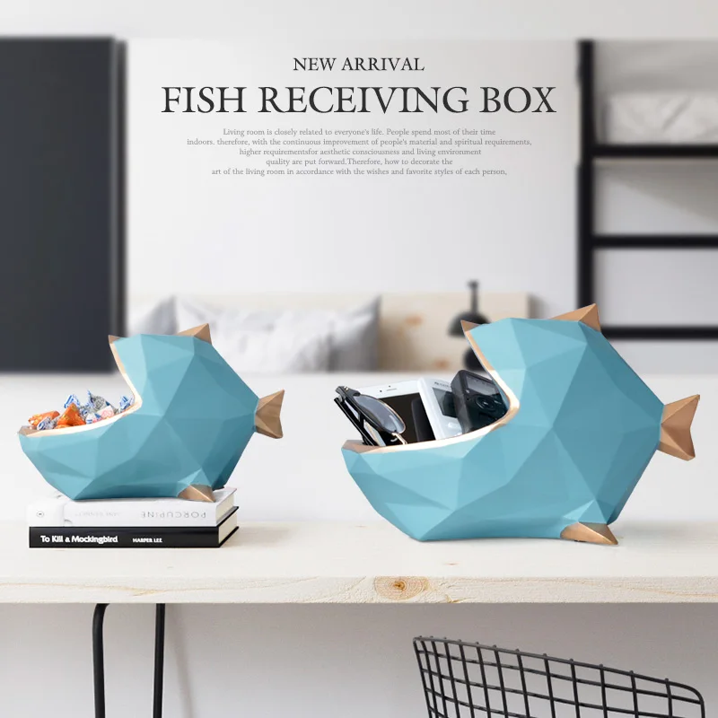 

Resin fish statue figurine for tabletop home office mobile phone tools control organizer candy storage box ornaments home decor