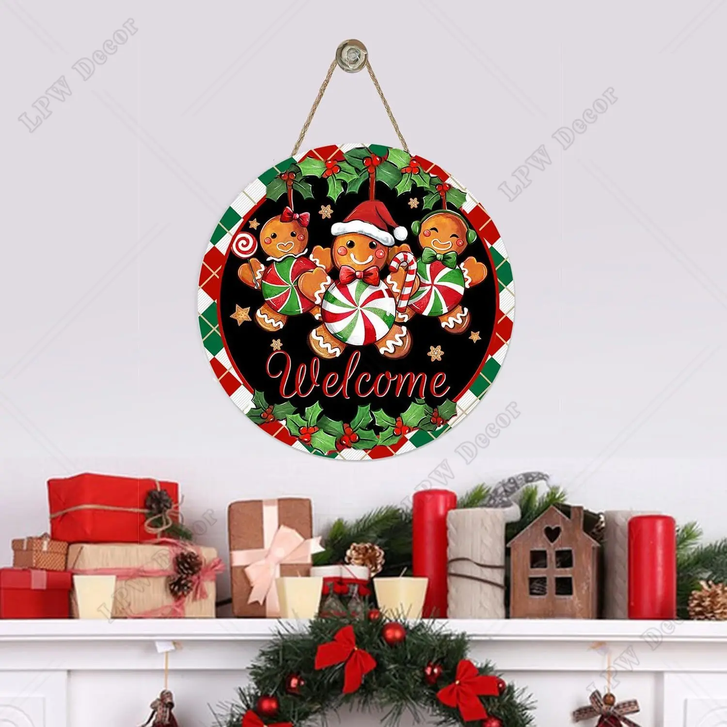 Добро пожаловать Рождественский имбирный человечок значок на входную дверь