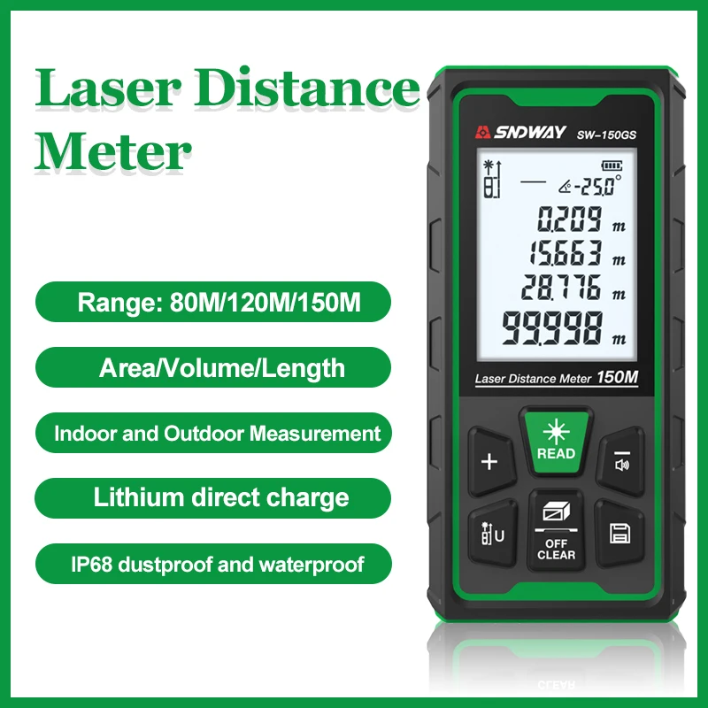 Лазерный дальномер 80/120/150 м цифровой перезаряжаемый типа C профессиональный