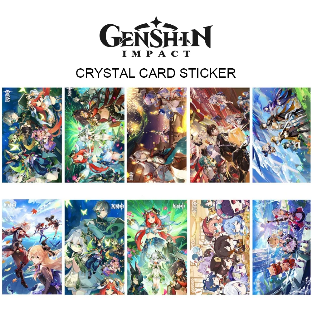 

10 Pcs/Set Genshin Impact Crystal Card Stickers Anime Game Peripheral Nahida Hutao Zhongli Xiao Wanderer Kazuha Miko Gift