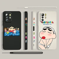 cartoon cute crayon shinchan for xiaomi redmi note 11 11s 10 10s 9 9s 9t 8 8t 7 5 pro 4g 5g liquid left rope phone case cover
