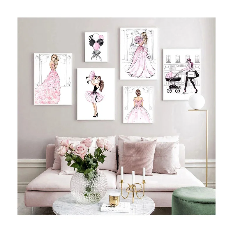 

Room Decor Fashion Girl Skirt Balloon Flower Canvas Painting Wall Art Poster and Prints for Nordic Living Room Decor Home Decor