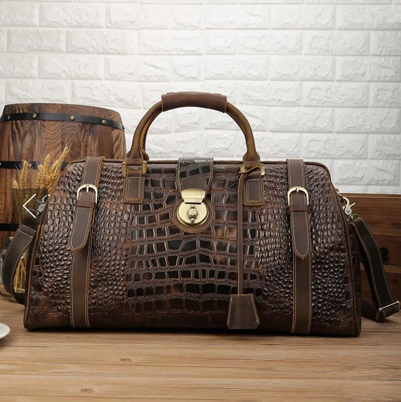 

New Arrival Male Crocodile Leather Travel Bag Men Handbag With Shoulder Strap Travelling Bag Luxury Design Alligator Trolley Bag