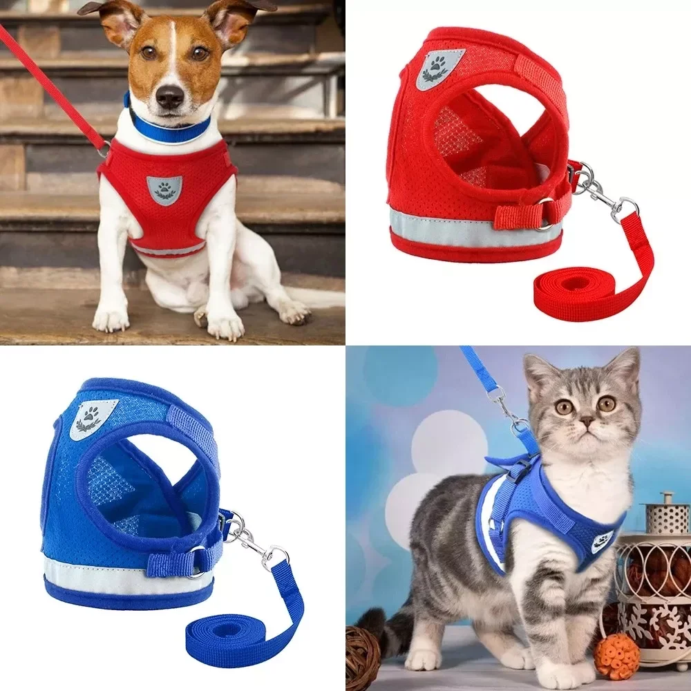 

2023NEW Dog Adjustable Harness Soft Breathable Polyester Mesh Harness For Small Medium Pet Walking Lead Leash For Puppy Dogs Col