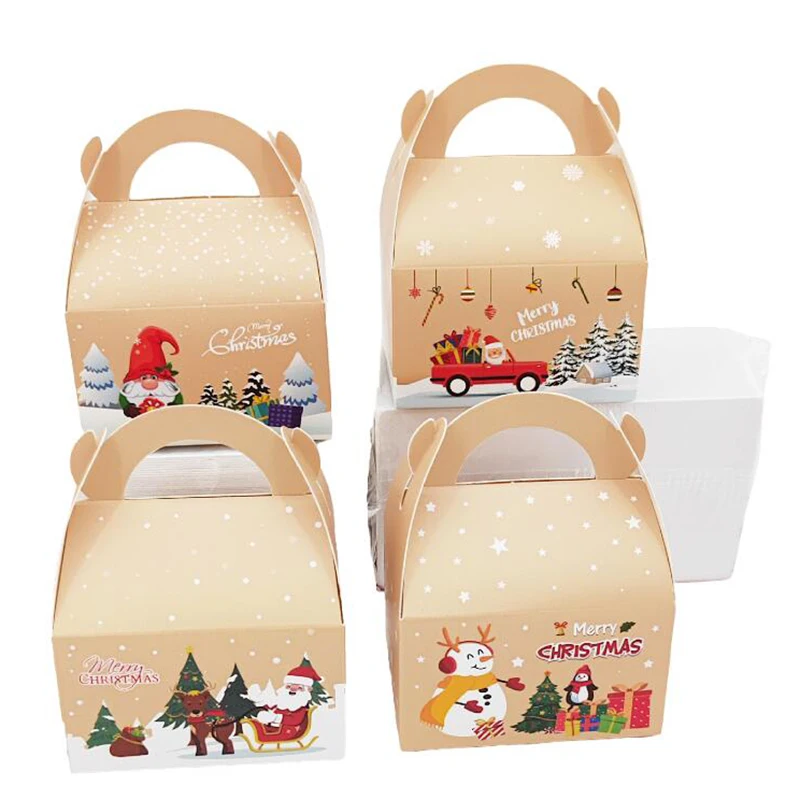 

24/48PCS Merry Christmas Candy Box Paper Gift Cookie Cake Treat Packag Box Navidad Natal Noel New Year 2023 Party Decor Supplies