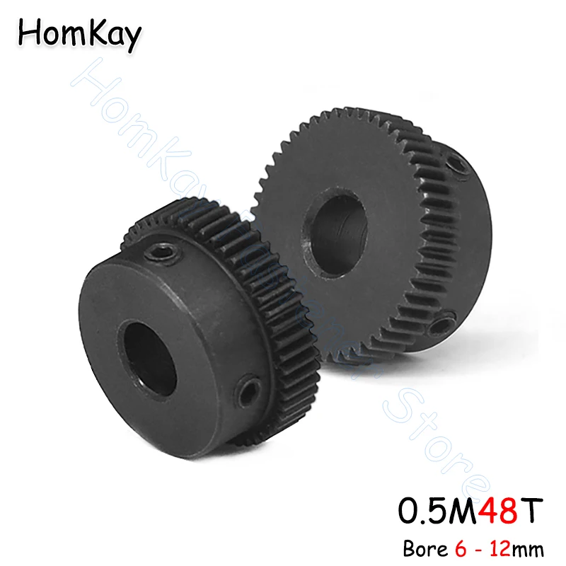 Mod 0.5 48T Spur Gear Bore 6 8 10 12mm 45# Steel Blackening Transmission Gears 0.5 Module 48 Tooth Pinion DIY Accessories
