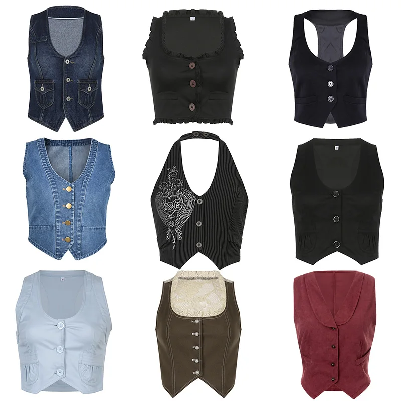 Жилет-майка Женский винтажный на пуговицах с V-образным вырезом |