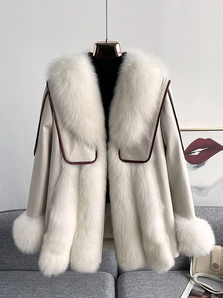 High-End Imported Fox Fur Fur Coat Women's Mid-Length Haining New Sailor Collar Sheepskin down Jacket Coat
