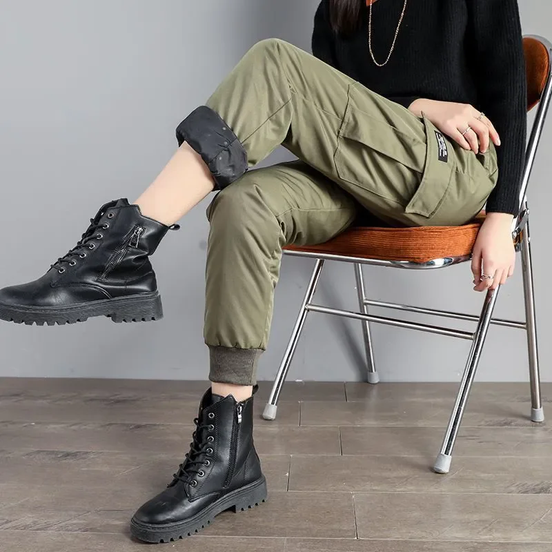 Зимние теплые хлопковые шаровары на пуху женские повседневные утепленные