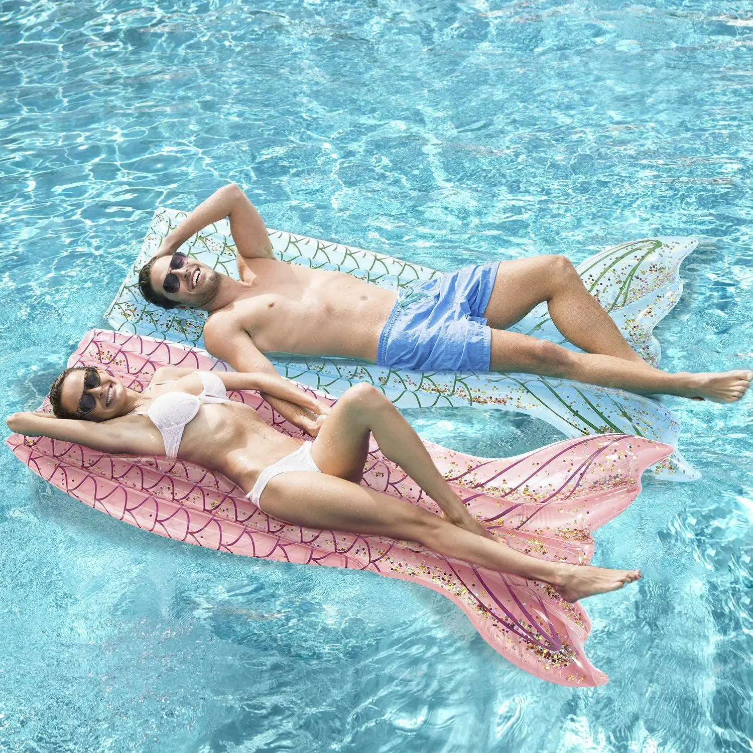 

Mermaid Tail Swim Pool Float Glitter Inflatable Swimming Ring Tube Pool Floating Toys Summer Party Beach Lounge For Kids Adults