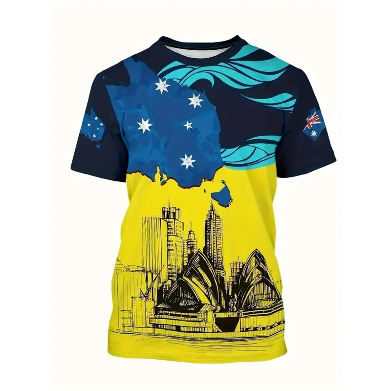 Australia National Flag T-shirt For Men's Clothing 3d Printed Landmark Building T Shirts Kangaroo Koala Animal O-neck Tees Tops