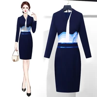 high sense of national style formal dress fashion temperament slim dress hotel jewelry sales office work clothes