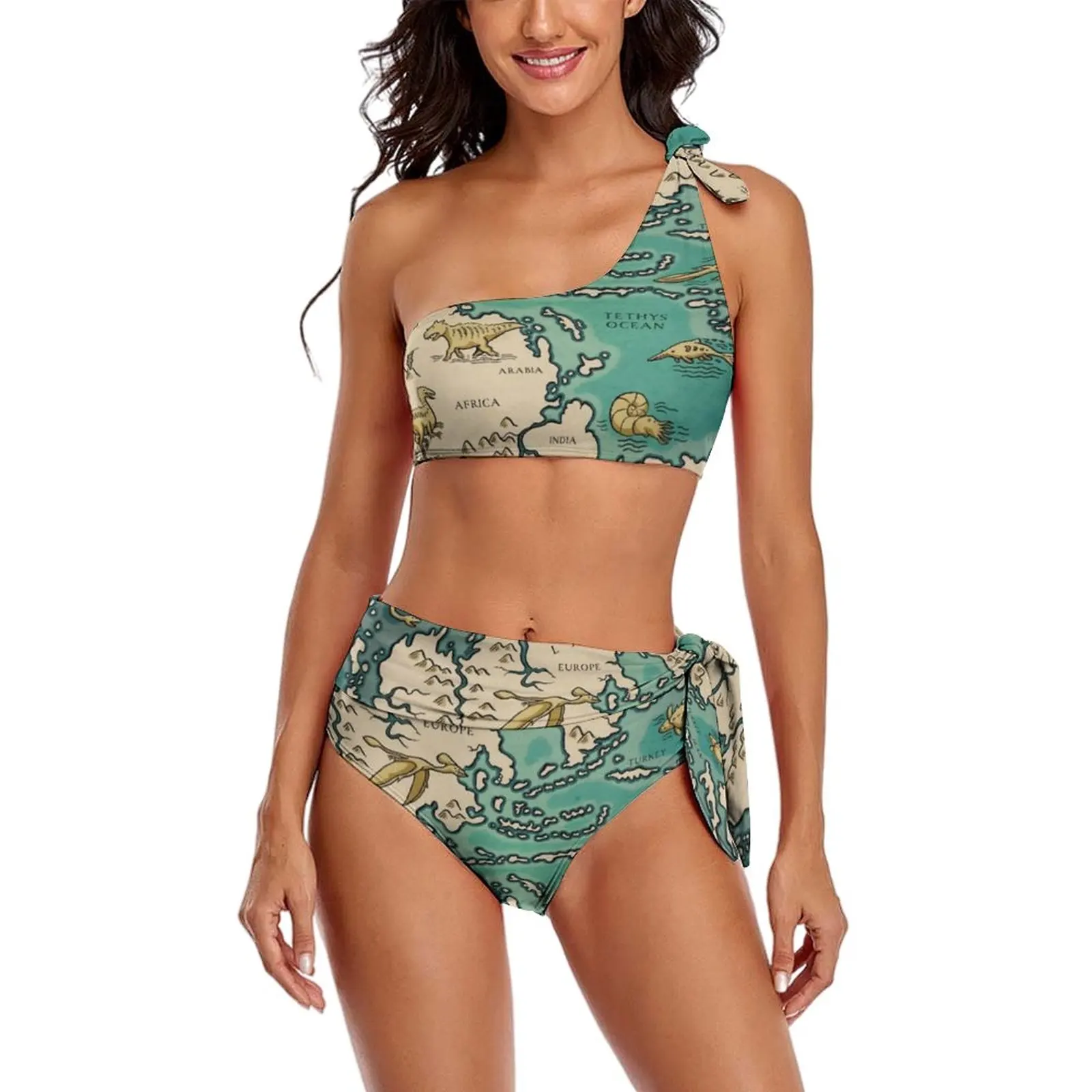 

Sexy Earth Map Bikini Swimsuit Map of The Pangaea Swimwear High Waisted Cute Bikinis Set Push Up Feminine Bikinis