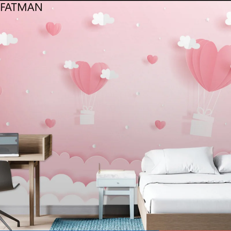 Фото Фотообои FATMAN для детской комнаты на заказ, милое мультяшное 3d нетканое настенное покрытие с воздушными шарами в спальне, Ins №3