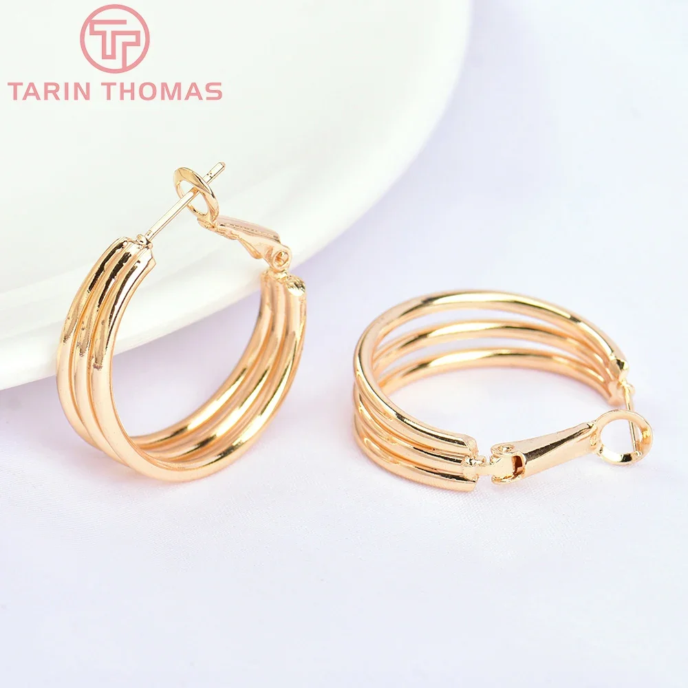 (5758) 4 шт. 25 мм 24 К золотого цвета латунные круглые серьги-кольца DIY