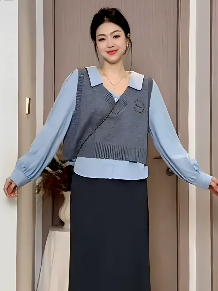 Большие размеры уменьшающие возраст искусственные лоскутные рубашки из двух