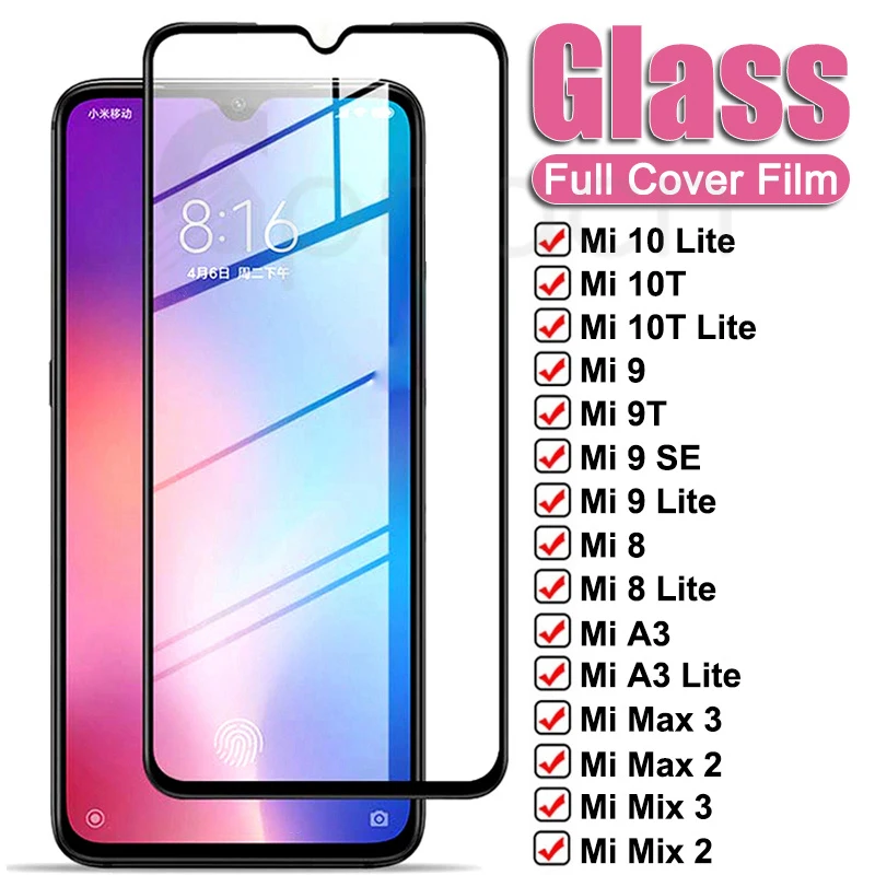 Закаленное стекло для Xiaomi Mi 10 10T 9 Lite 9T Pro защитная пленка экрана 8 SE A3 A2 6 6X 5X A1 Max 2 3 Mix