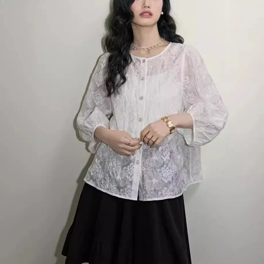 Женская весенне-летняя новая тонкая накидка с длинным рукавом Элегантная белая