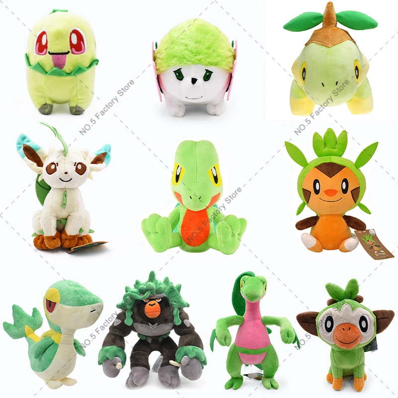 

10 Styles TAKARA TOMY Pokemon Peluche Grass Type Shaymin Chikorita Snivy Grovyle Leafeon Turtwig Cute Soft Doll Plush Toys Gift