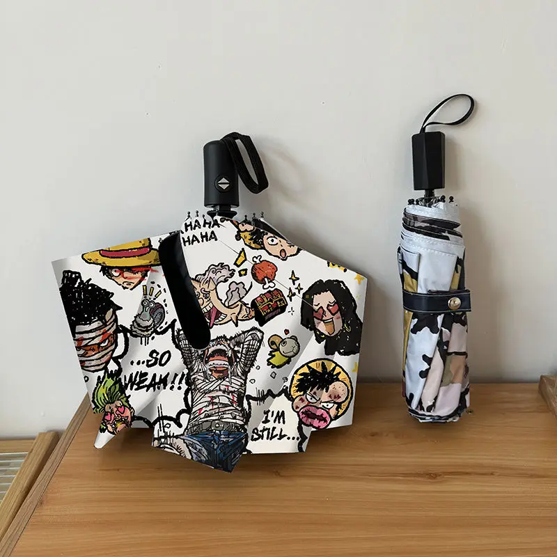 Зонтик Луффи в стиле аниме тройной складной зонтик с защитой от УФ лучей черный