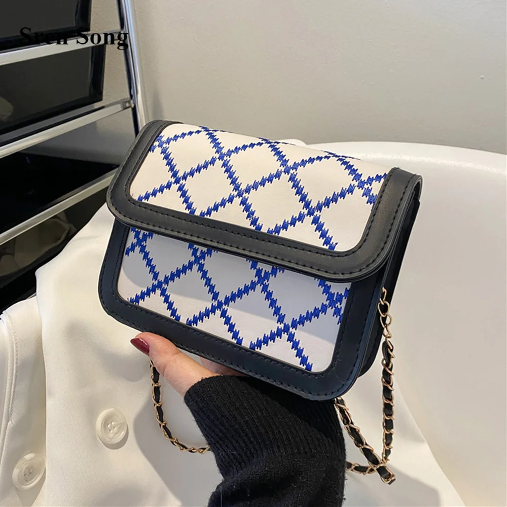

Simple And Popular Square Shoulder Bags For Female Chain Contrasting Colors Crossbody Bags 2022 New Stitching Lozenge Bags