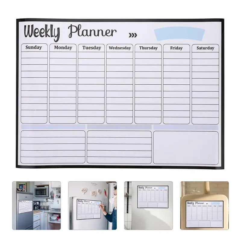 Board Fridge Calendar Weekly Planner Dry Erase Schedule Calendar Board Glass Magnetic Wall Multi Function Refrigerator Home