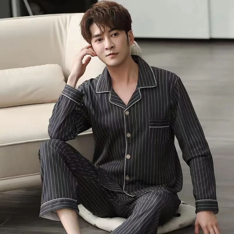 Autumn Men's Pure Cotton Pajamas Sets Plus Size L-4XL  Sleepwear Casual Sleep&Lounge Long Sleeve Long Pants Pyjamas Homewear