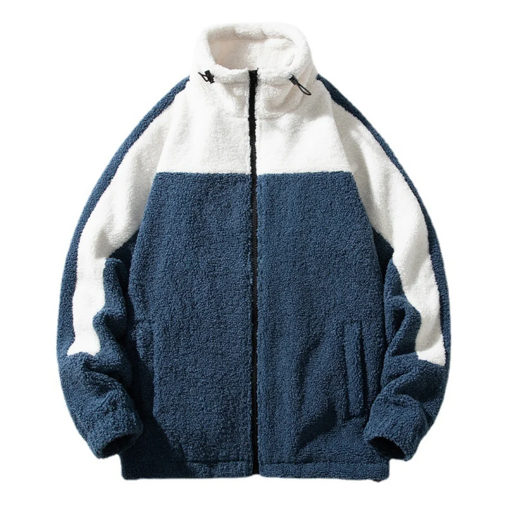 Covrlge Men's Lamb Wool Coat Autumn Winter Fleece Stand Collar Warm Jacket Windproof Patchwork Color Parka Men Clothes MWM178