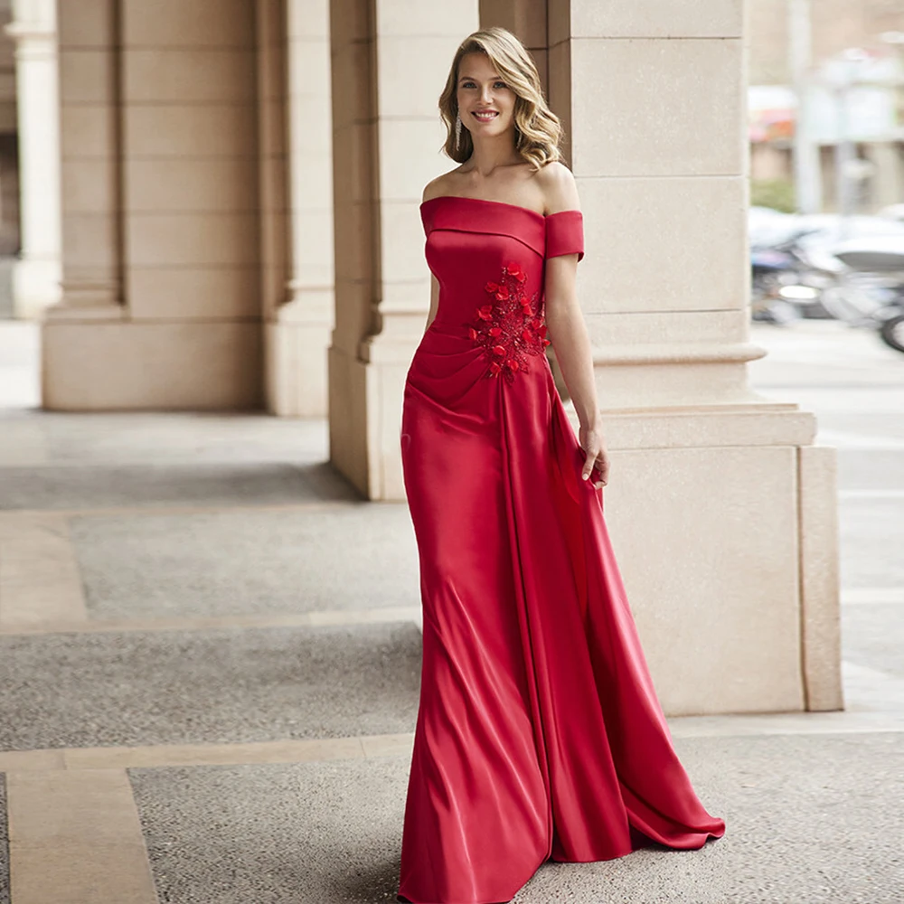 

Vintage Wedding Evening Dress For Woman Madrina Wear Off Shoulder A Line Applique Simple Guest Party Gown Vestido De Fiesta