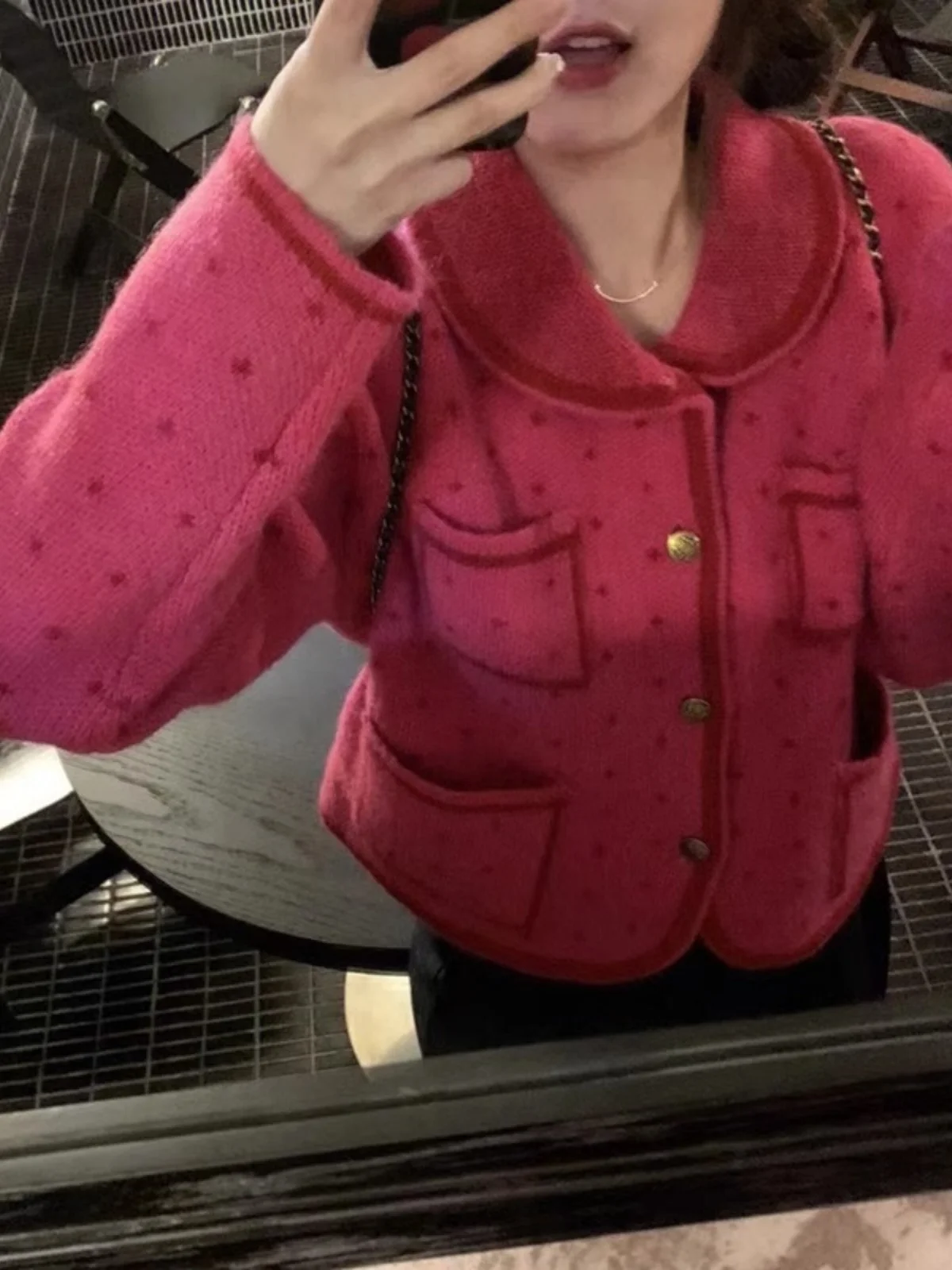 Воротник-поло Розово-красный топ Свободный классический Sle Idle Мягкий клейкий