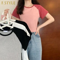 short sleeve t shirts women daily students all match casual ulzzang chic patchwork summer slim fit soft camisetas fashion crops