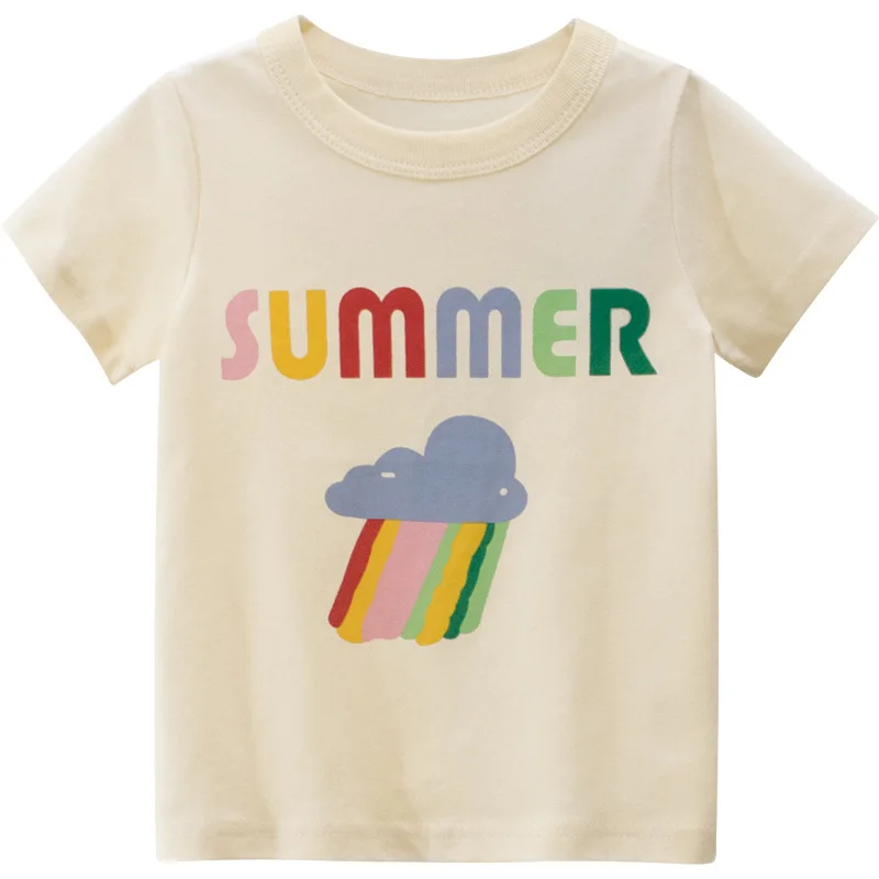 

Kids O-neck Short Sleeve Colorful Hats Letters Print Color Patchwork Cotton Summer T-shirts Soft Wearing T-shirt