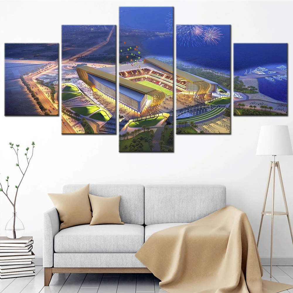 

Modern Home Decoration 5 Pieces Canvas Painting Qatar 2022 World Football Match Cup Stadium Wall Art Picture Home Decor Posters