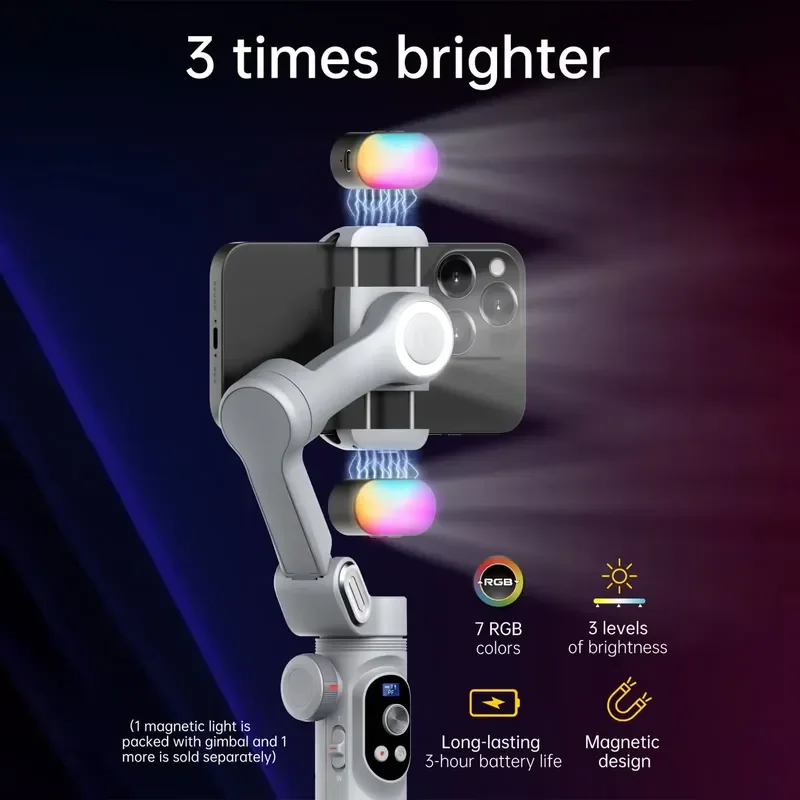 Фото Комплект 3-осевого стабилизатора Brand For AOCHUAN Smart X Pro с RGB-подсветкой, магнитной лампой и OLED-дисплеем для прямых трансляций №4