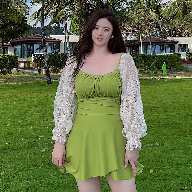 

Слитный женский купальник с цветочным принтом, кружевной однотонный зеленый купальник в стиле пэчворк, монокини с оборками, купальный костюм с пуш-ап