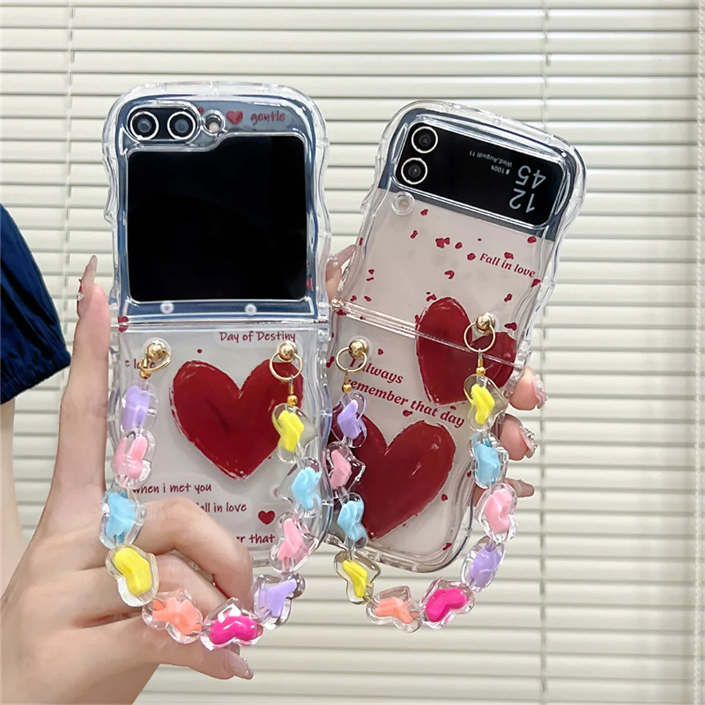 Милый мультяшный чехол с любовным сердцем и цепочкой на ремешке для Samsung Galaxy Z
