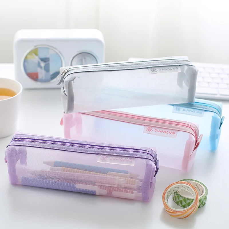 

Transparent Mesh Pencil Case Korea Simple Small Fresh Lovely Ins Japanese Pencil Case Student Exam Stationery Bag.