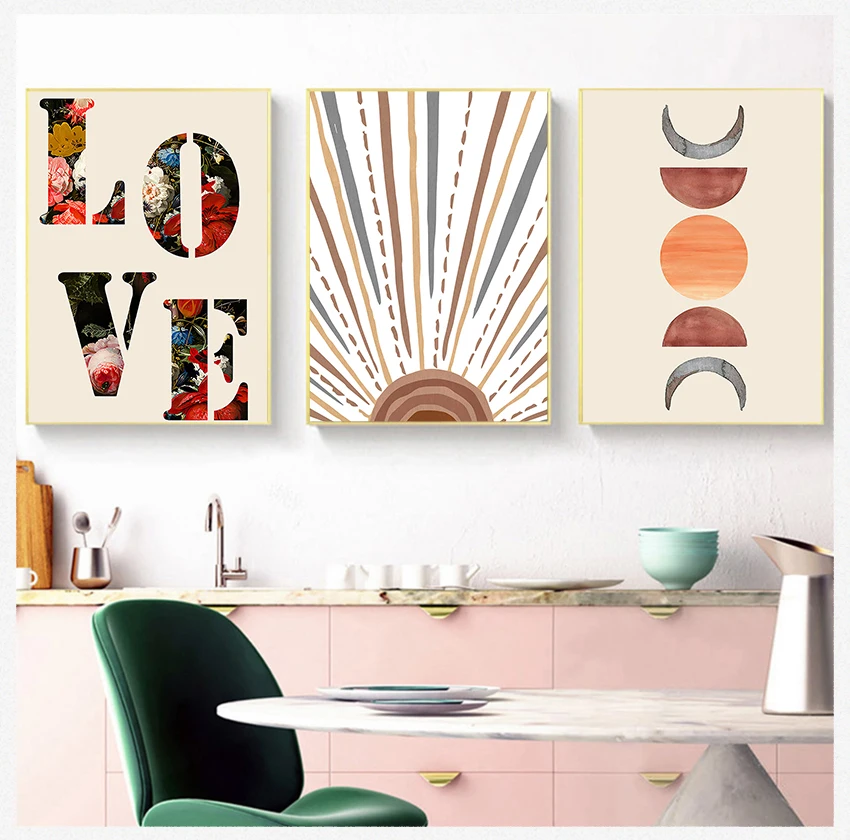 

Flower and Leaves Poster Love Quote Print Wall Art Picture Home Decoration Vintage Landscape Bobo Style Canvas Painting Abstract