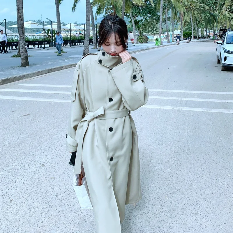 

SuperAen Women's 2022 Autumn Double Breasted Loose Korean Design Casual Windbreaker Woman Single Breasted OL Trench