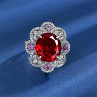 sherich high carbon diamond ring solid 925 sterling silver red oval cut gemstone ring women elegant noble high jewelry