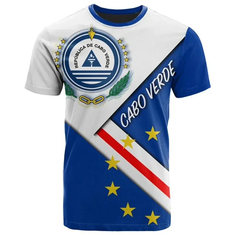 Фото Футболка с 3D-принтом RepublicOf Cabo Verde Flag Map Cabo Verde Coat Of Arms Графические футболки для мужчин Винтажные футболки с короткими рукавами №2