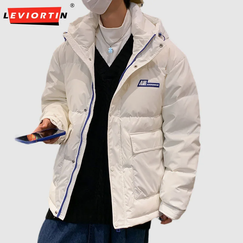 2022 Hip Hop Winter Men's White Duck Down Jacket Casual Handsome Solid Color Outwear Hooded Down Jackets And Coats For Male